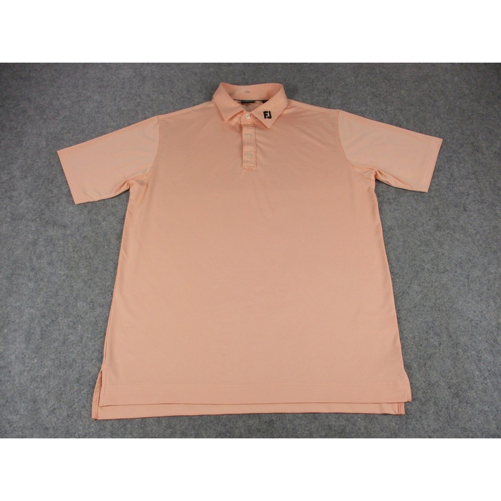 FootJoy Polo Shirt Mens Large Orange Peach Performance Collar Embroidery Golf